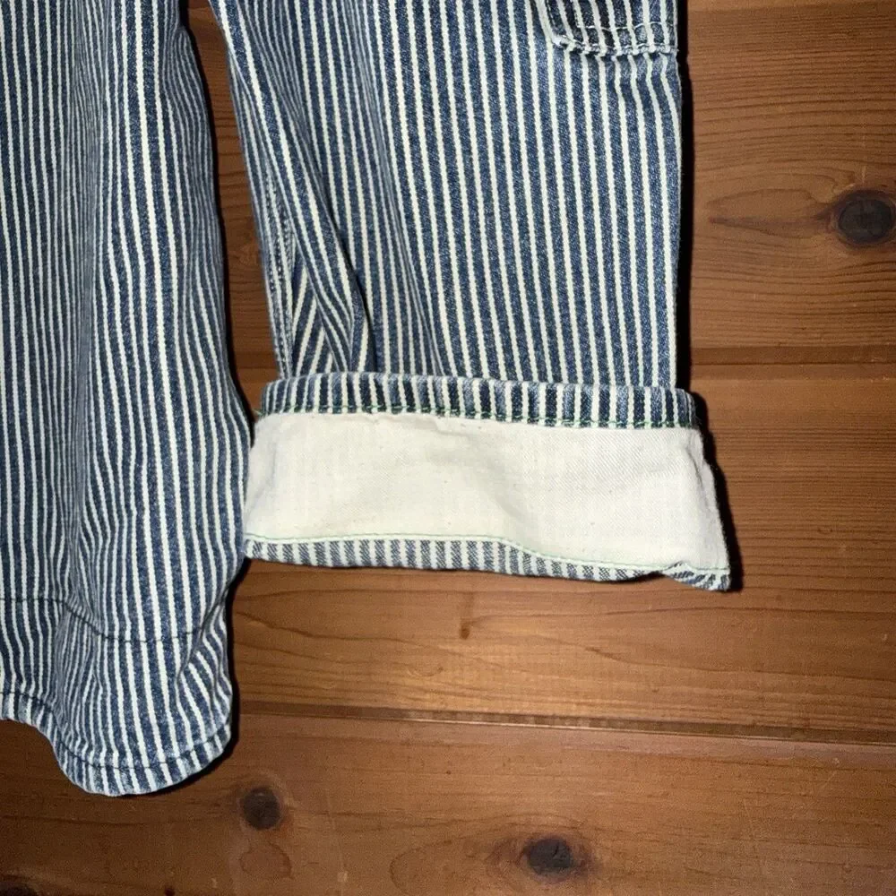 OshKosh B'gosh Vintage Blue and White Striped Conductor Kids Overalls Size 2T